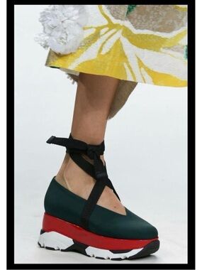 Marni Dark Green and Red Platform Wedge with Black Ankle Ties
